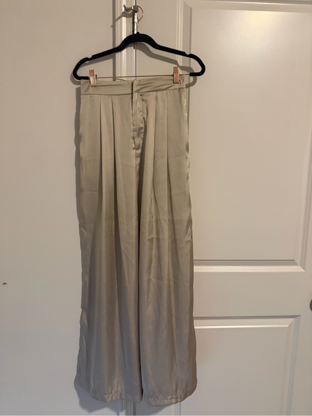Women's Wide Leg Satin Pants in Light Beige